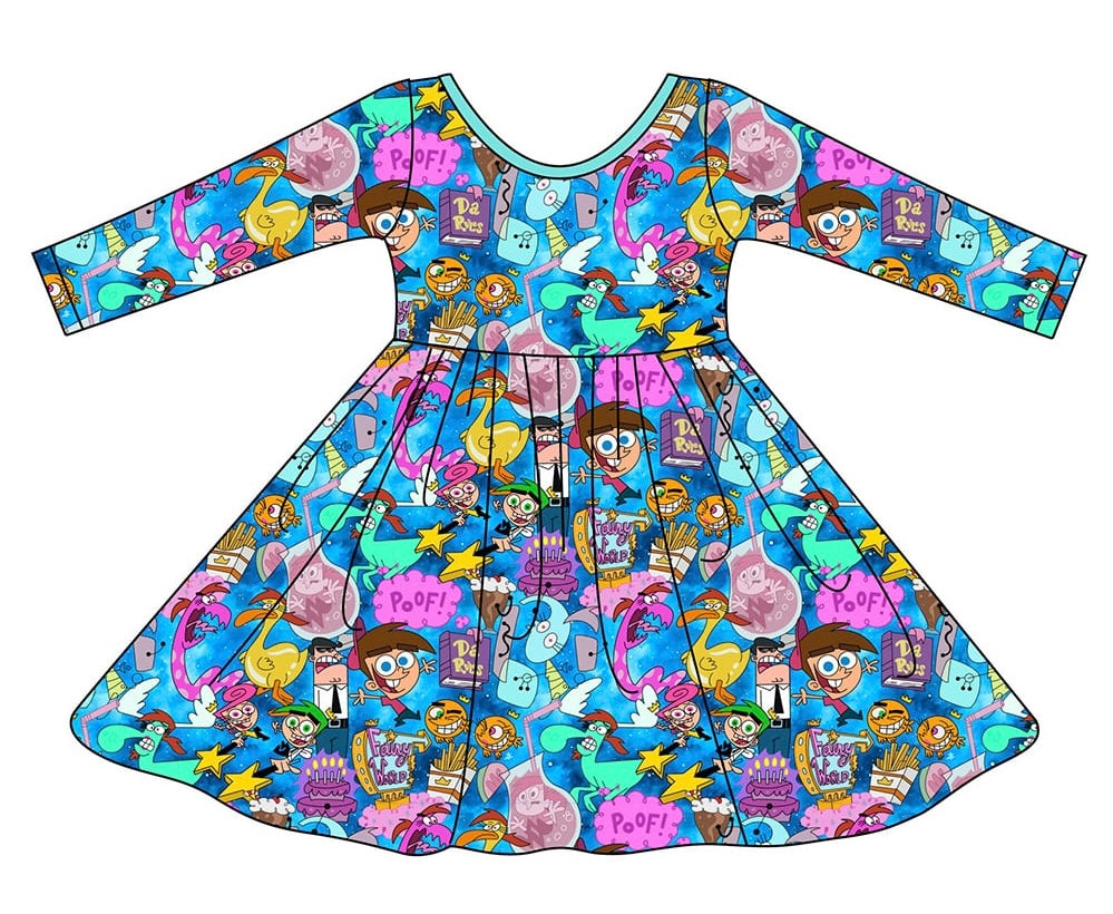 Odd Parents Bamboo Long Sleeve Twirl Dress